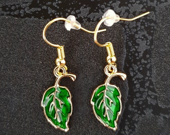 Earrings Gold Leaf Green Plant Accessories Nature Handmade Costume Jewelry Earrings