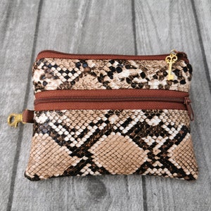 Schlüsseltasche Groß Geldbörse Schlangenmuster Braun Schlüsseletui Tiermuster Schlangenhaut dezent NEU Handmade Mäppchen Geschenkidee Vegan