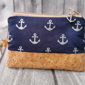 Schlüsseltasche Mini Geldbörse Anker Kork Blau Silber Beige Glitzer NEU  Maritim Handmade Mäppchen Schlüsseletui Geschenkidee Vegan