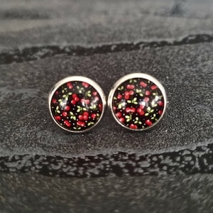Ear studs cherries red black fruit rockabilly earrings colored version 8 10 12 mm glass NEW Handmade fashion jewelry punk fruit silver