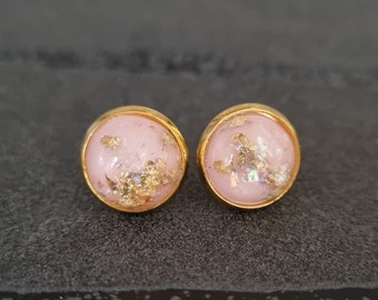 Orecchini a bottone in oro rosa effetto cemento con montatura rotonda 10 mm piccoli orecchini accessori sottili cabochon druzy idea regalo gioielli elegante rosa