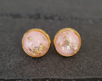 Ohrstecker Gold Rosé Betonoptik Fassung rund 10mm klein Ohrringe Accessoires dezent Druzy Cabochon Geschenkidee Schmuck Elegant rosa