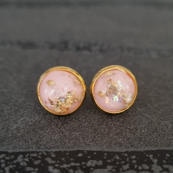 Ohrstecker Gold Rosé Betonoptik Fassung rund 10mm klein Ohrringe Accessoires dezent Druzy Cabochon Geschenkidee Schmuck Elegant rosa