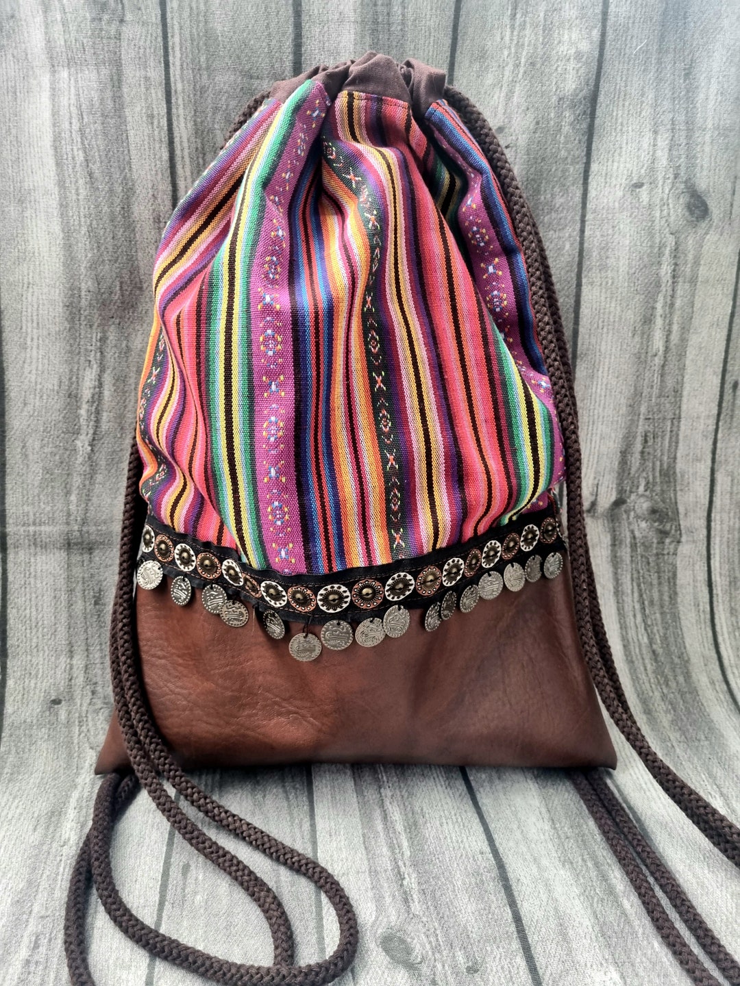Backpack Mexico Brown Gym Bag Striped Bag Bag Goa Inca Border Etsy