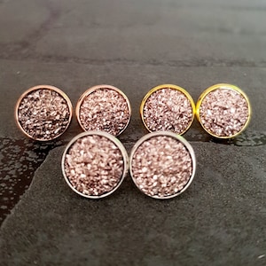 Oorknopjes zilver kristal kristallen ronde oorbellen met zetting dames oorbellen diverse kleuren glitter druzy steen 12 mm Beige