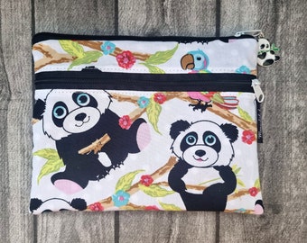 Make-up bag panda panda bears cute pencil case tropical bear faux leather case tobacco pouch tropical animals handmade gift idea sweet