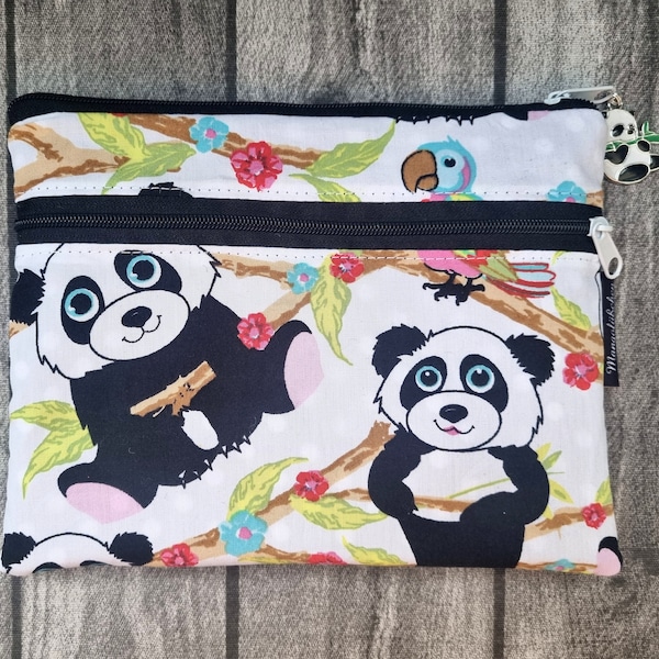 Trousse de maquillage ours panda panda mignon porte-crayon ours tropical étui en simili cuir blague à tabac animaux tropicaux idée cadeau fait main douce