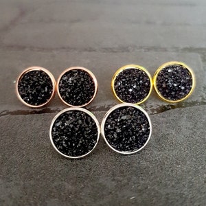 Stud earrings silver gold rose gold black crystal glitter stone druzy 8, 10 or 12 mm round colorful earrings setting ladies earring shimmer subtle