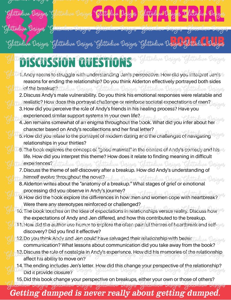 Book Club Discussion Guide: Good Material by Dolly Alderton - Etsy