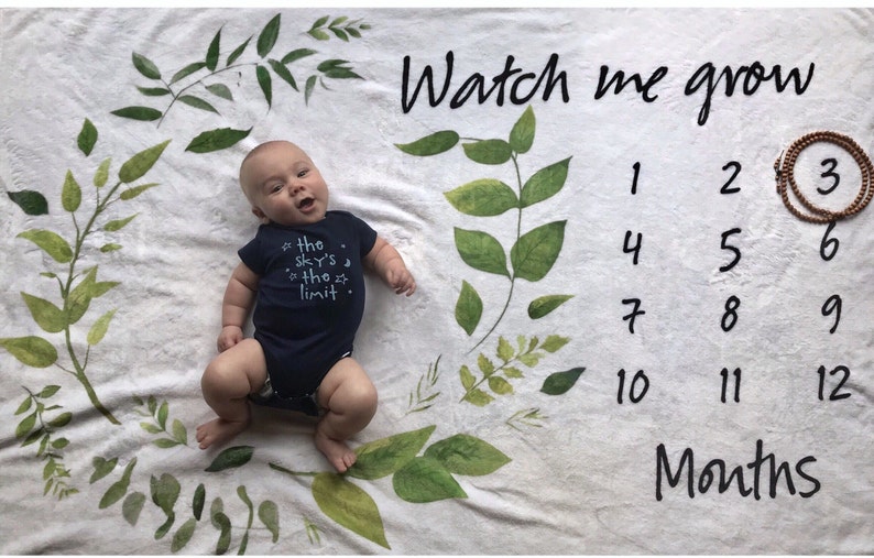 Baby Milestone Blanket Gender Neutral Greenery 40x60in Etsy