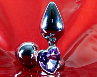 Intermediate Stainless Steel Heart Jewel Medium Butt Plug HEAVY mature