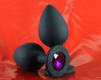 Intermediate Black Silicone Jewel Butt Plug MEDIUM mature