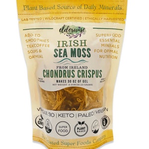 IRISH Sea Moss from Ireland | WILDCRAFTED | Chondrus Crispus | Raw + non-GMO | Superfood | Mineral Rich | Makes 30 Ounces of Gel