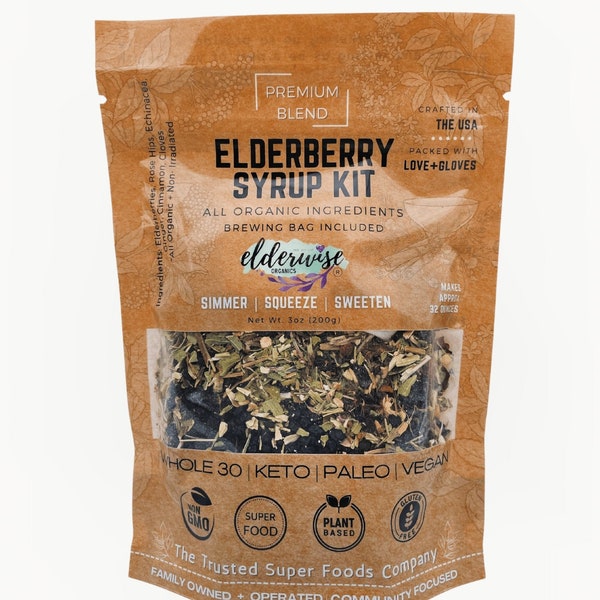 ELDERBERRY SYRUP KIT | Makes 32oz | Brewing Bag Included | Organic Ingredients | Elderberry Syrup Kit