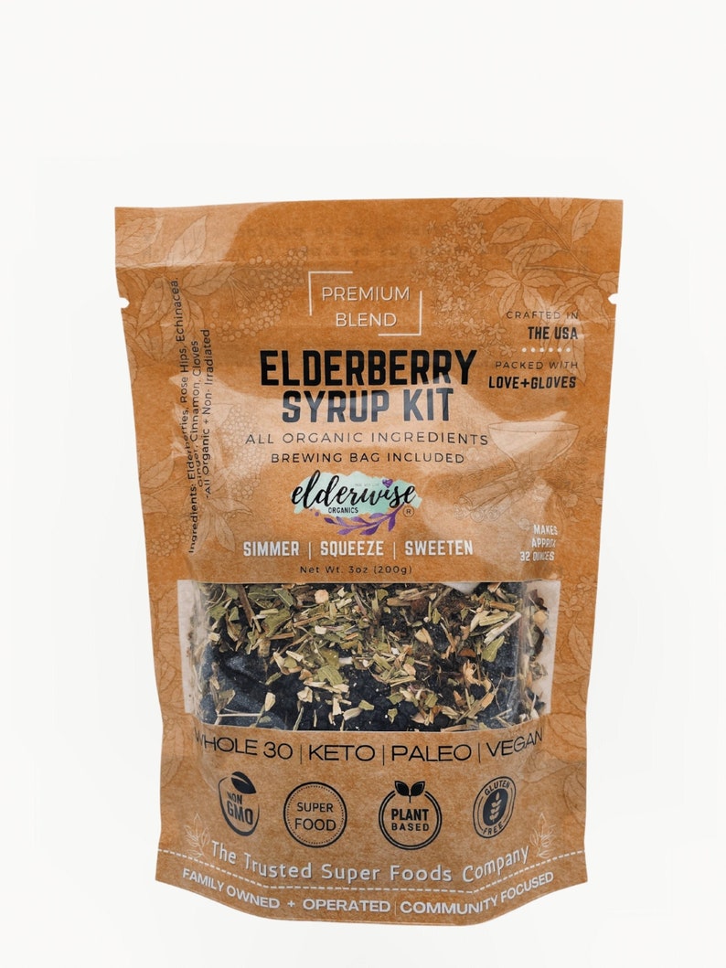 ELDERBERRY SYRUP KIT Makes 32oz Brewing Bag Included Organic Ingredients Elderberry Syrup Kit ORIGINAL BLEND