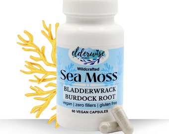 Sea Moss Capsules - Sea Moss with Burdock root & Bladderwrack - 60 vegan capsules - 30-day supply - dosage 2 a day - 1400 mg