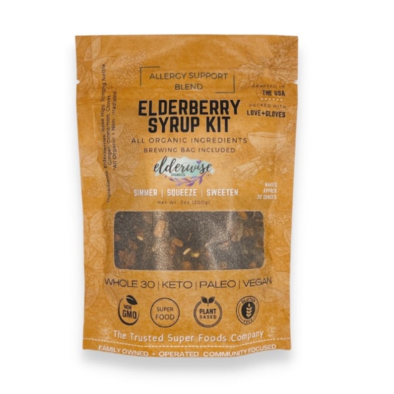 ELDERBERRY SYRUP KIT Makes 32oz Brewing Bag Included Organic Ingredients Elderberry Syrup Kit ALLERGY BLEND