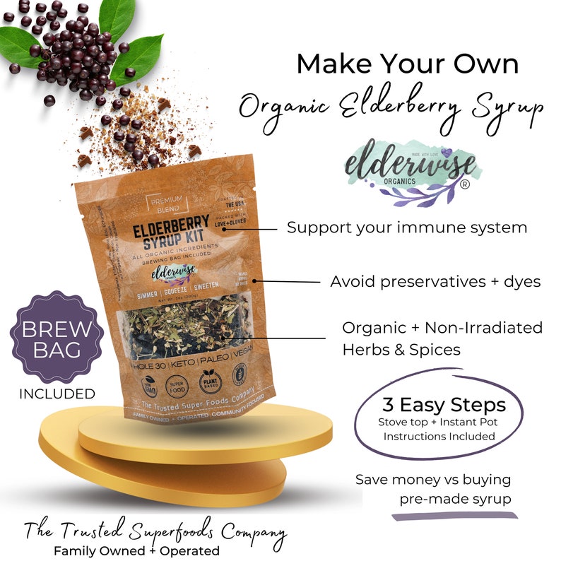 ELDERBERRY SYRUP KIT Makes 32oz Brewing Bag Included Organic Ingredients Elderberry Syrup Kit image 2