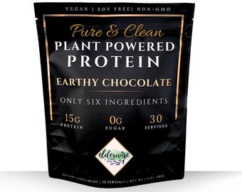 Protein Powder - Plant Based Earthy Chocolate - Six Clean Ingredients - ZERO Sugar - Vegan - 30 Servings