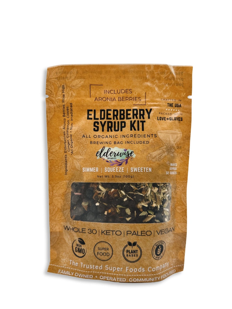 ELDERBERRY SYRUP KIT Makes 32oz Brewing Bag Included Organic Ingredients Elderberry Syrup Kit ARONIA BLEND