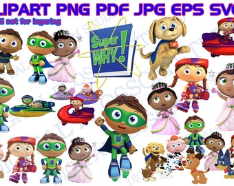 Super Why ClipArt, Super Why birthday, Super Why Party Decorations, PNG, Clip art, Sublimation, Layered Art, Super Why Stickers, Pdf