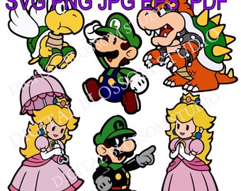 Super Mario BROS SVG Bundle, LUIGI, Princess Peach, Bowser, Koopa, Birthday, Svg, Super Mario Printouts, Super Mario Instant Download,