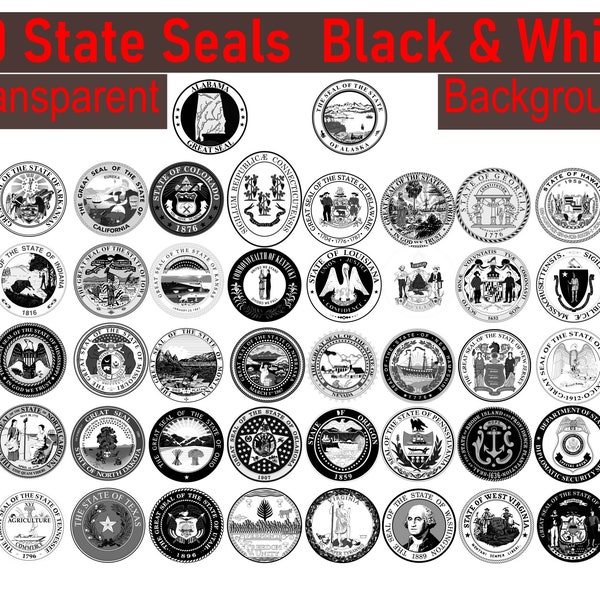 50 State Seals Black and White for Scrap Books, Printing, Projects, Tshirts, Printing, B2B, POD, Digital Download, DOJ