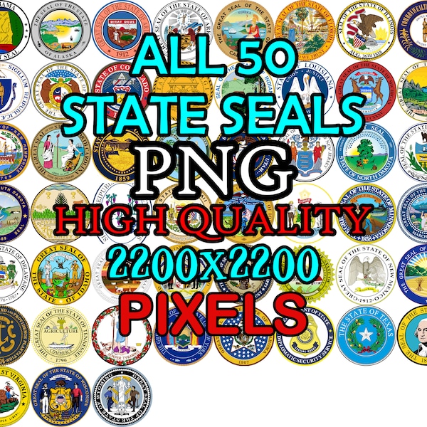 State Seals all 50 States - High Quality 4k resolution perfect for hats, t-shirts, school projects, PNG FILES ready to use