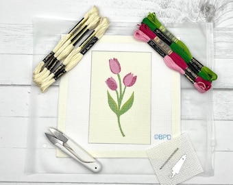Kit de bordado Tulipas em fundo amarelo