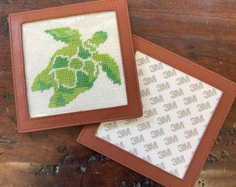 Self finishing Leather Needlepoint Square Coaster Blank