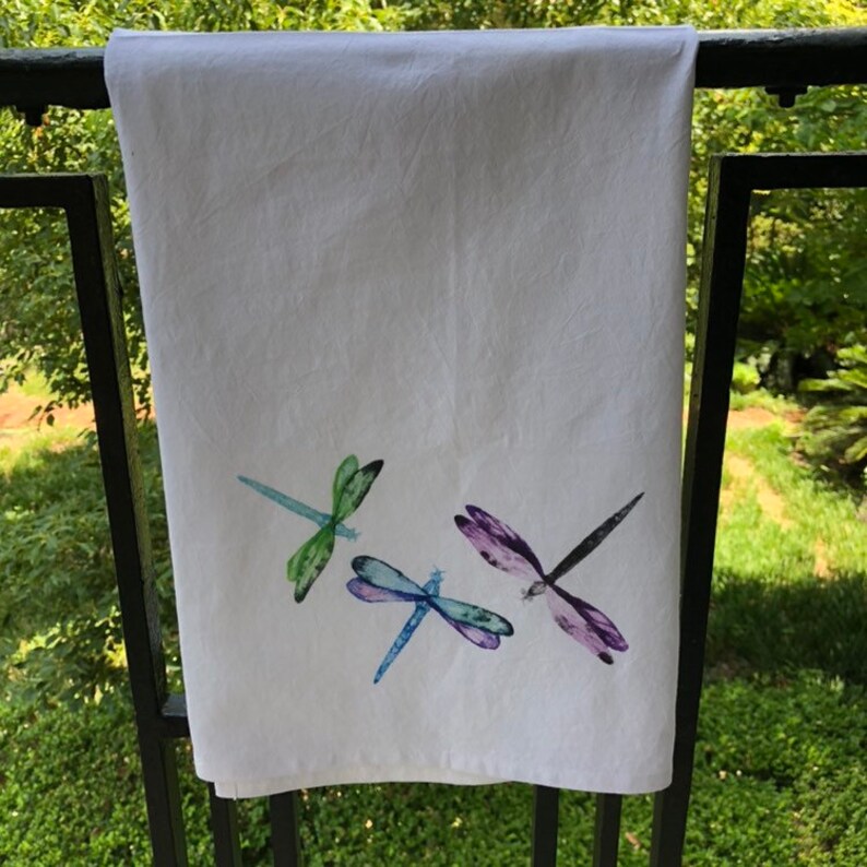 Watercolor Dragonfly Kitchen Towel Etsy