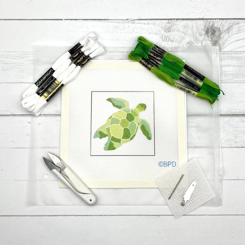 Green Turtle Needlepoint Kit - Etsy