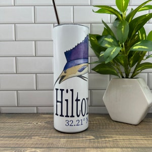 Hilton Head Island South Carolina watercolor painting of a Sailfish Marlin printed on a 20 oz double insulated Tumbler