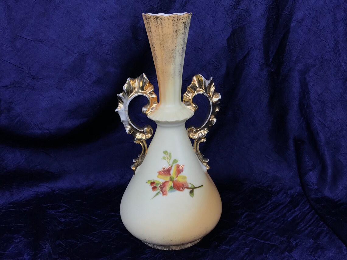 Art Nouveau Vase Victoria Carlsbad Austria Floral Gold Etsy