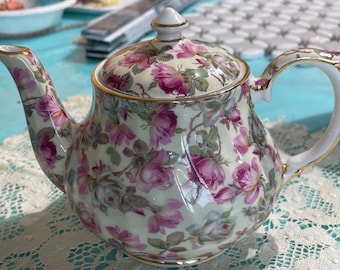 Rose Chintz small teapot, Crown Dorset, Staffordshire England