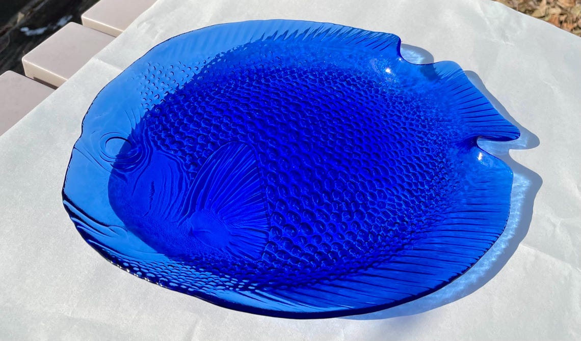 Lot 7 Assiettes Poisson En Verre Arcoroc – Plat + 6 Assiettes – Vintage France (Années 70/80)