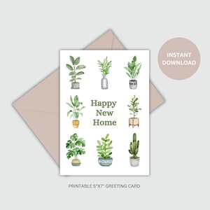 Cartão de inauguração de casa | Primeira casa para impressão | Cartão digital de casa nova com plantas | Cartão para amantes de plantas | Feliz casa nova | Cartão com tema de plantas