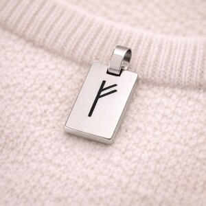 Viking Protection Rune Charm, Unisex Norse Symbol Necklace in Silver Stainless Steel, Father’s Day Gift S101