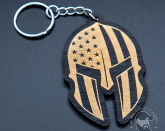 American Flag Spartan Helmet Keychain