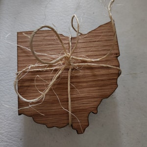 Red Oak wooden Ohio shaped coasters (pack of 4)