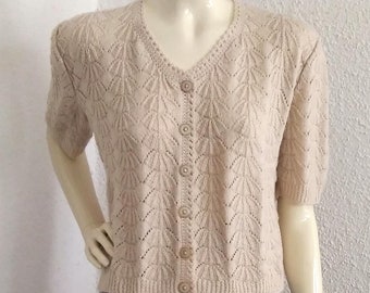 60s Mod Cardigan Pointelle Bouse Lace Knitted Cardigan Short