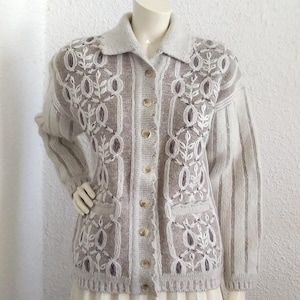 80s collared cardigan floral cardigan striped cardigan beige chunky cardigan polo style cardigan embroidered cardigan cottagecore cardigan