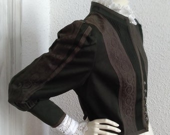 70s folk jacket pasmanterie jacket edwardian victorian style jacket puffy sleeve dark dusted green jacket cropped jacket trachten jacket