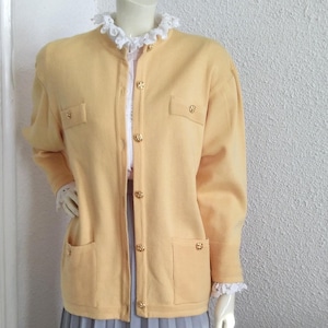 80s does 60s cardigan elegant knitted blazer simple yellow long cardigan spring knitted jacket C&A minimalist basic cardigan 10/12 US size