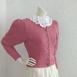 90s austrian cardigan puffy sleeve wool cardigan elegant folk cardigan pink sweater minimalist tyrolean cardigan 42 size mutton sleeve top