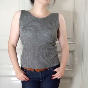 70s lurex top sleeveless grey color  soft viscose and metallic fiber simple basic minimalist summer top