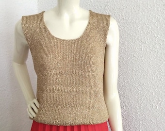 90s PENSATO lurex blouse golden metallic tank top sleeveless disco blouse minimalist viscose elegant shiny blouse glitter sparkle blouse