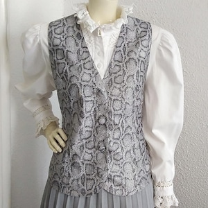 Jaren 80 BIBA PARISCOP lurex vest zilver glanzend vest feestdisco vest dierenprint vest glitter glitter vest V-hals 38 maten cocktail avondvest
