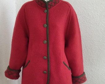 Steinbock Boiled Wool Jacket in Bright Red | Vintage Tyrol Jacket
