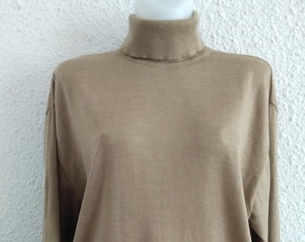minimalist vintage merino wool unisex mockneck sweater neutral color light brown caffe-au-lait turtleneck